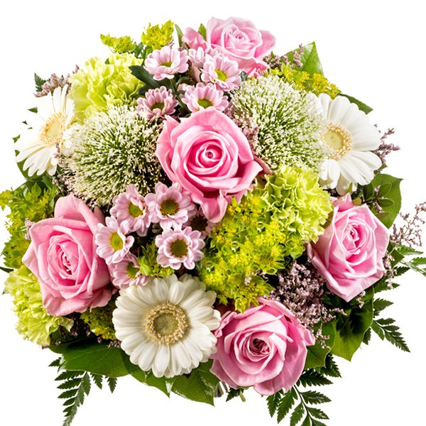 Green white pink bouquet