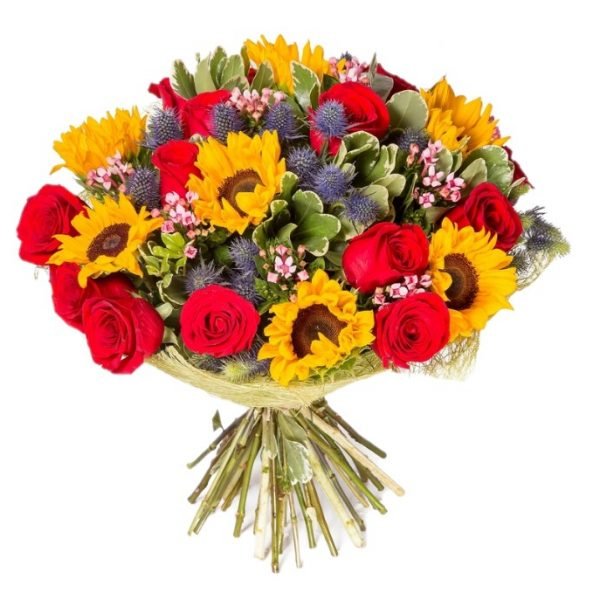 Sunflower and roses bouquet